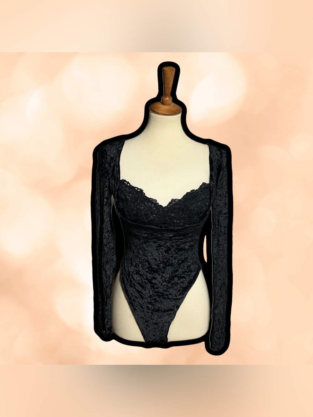 🌈 Lovely Vintage VS Black Lace Velvet Bodysuit